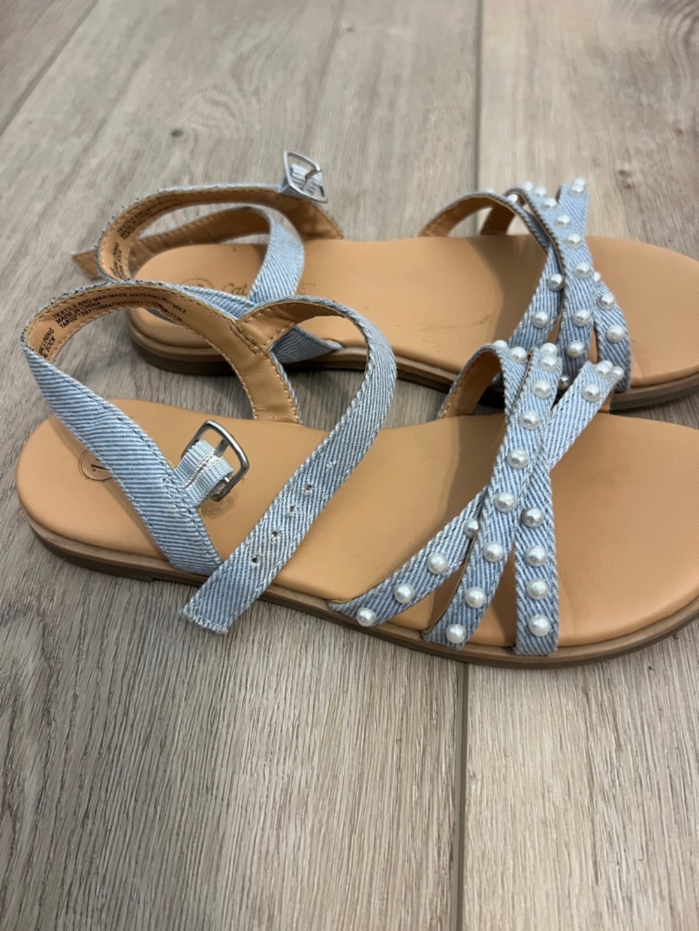 Women’s Strappy Pearl-Embellished Sandals in Light Denim Blue